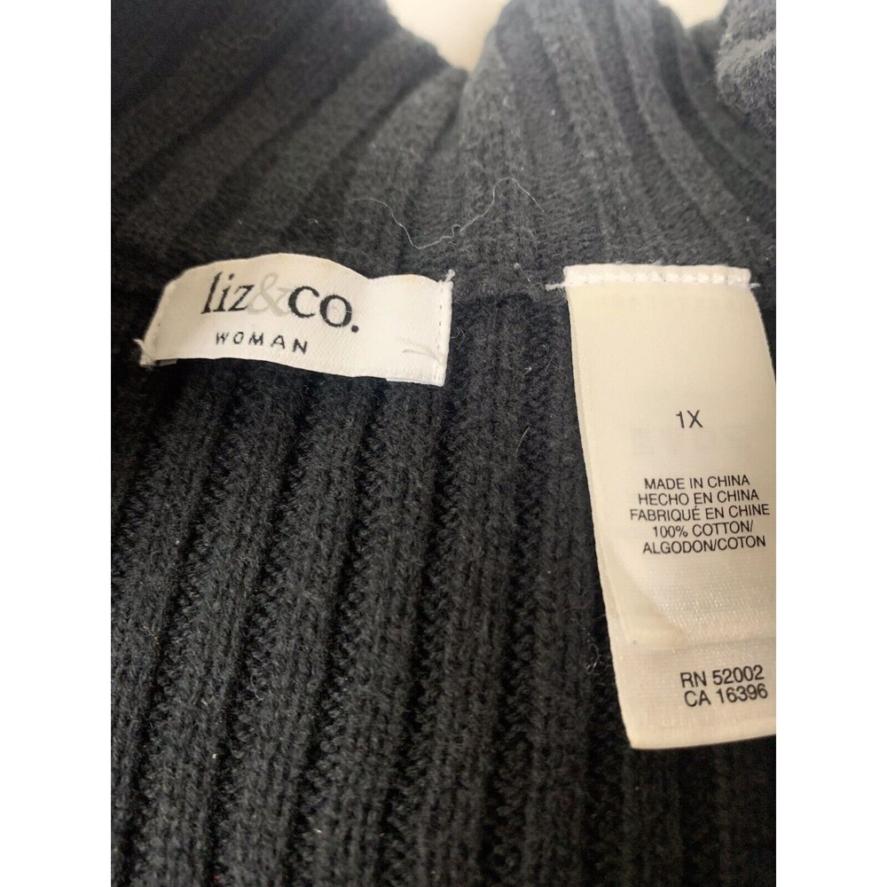 Liz & Co Woman 1X Black 1/4 Zip Pullover Ne Neck Sweater Large Heritage - Picture 3 of 12